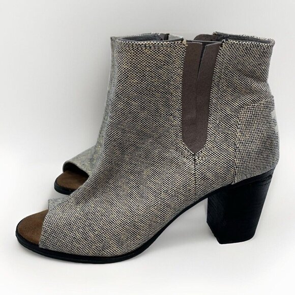 Toms Tweed Fabric Open Toe Booties Size 11 Gold Accent Thread Dark Brown Chunk H - Picture 7 of 16